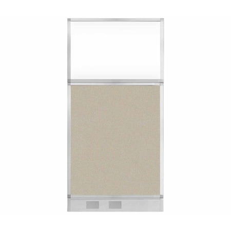 Versare Hush Panel Configurable Cubicle Partition 3' x 6' Sand Fabric Clear Window w/ Cable Channel 1856318-2
